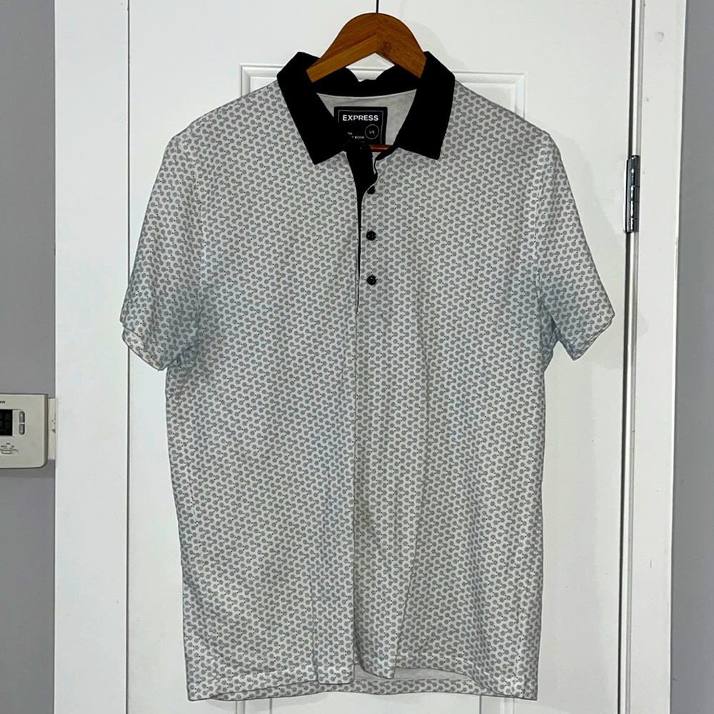 Express Men’s Stretch Polo - Large - White and Dark Gray
